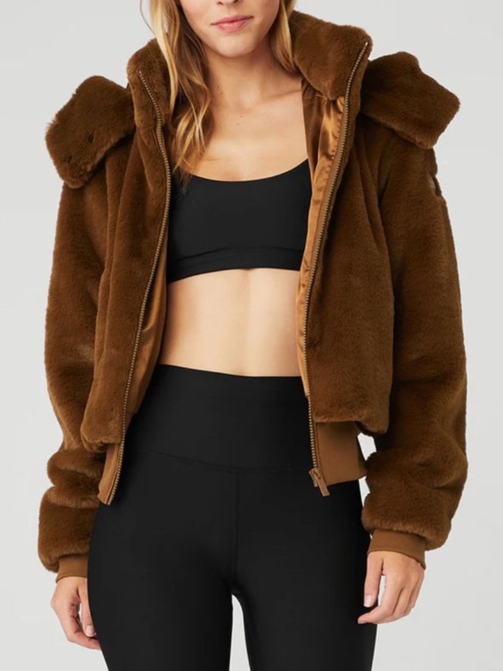 Elie Tahari Chestnut Brown Faux Fur Hooded Jacket - Picture 9 of 10